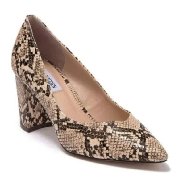 Steve Madden Savy‎ Snake Print Block Heel Pump Pointy Toe Shoes Womens Size 7 - Picture 1 of 8
